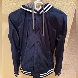 Hollister Hooded Varsity Bomber Jacket in Navy Blue